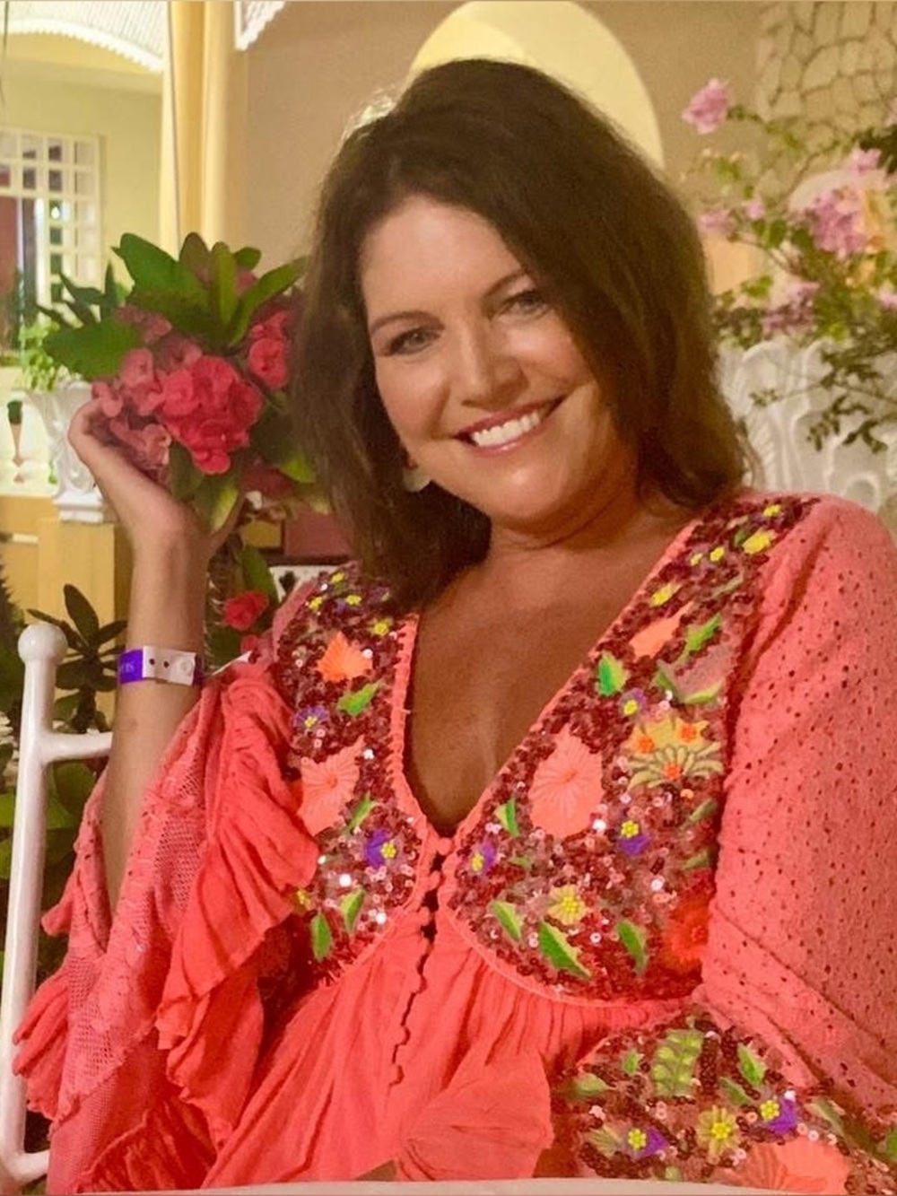 Beautiful Boston Proper Coral Embroidered V-Neck Mini Dress